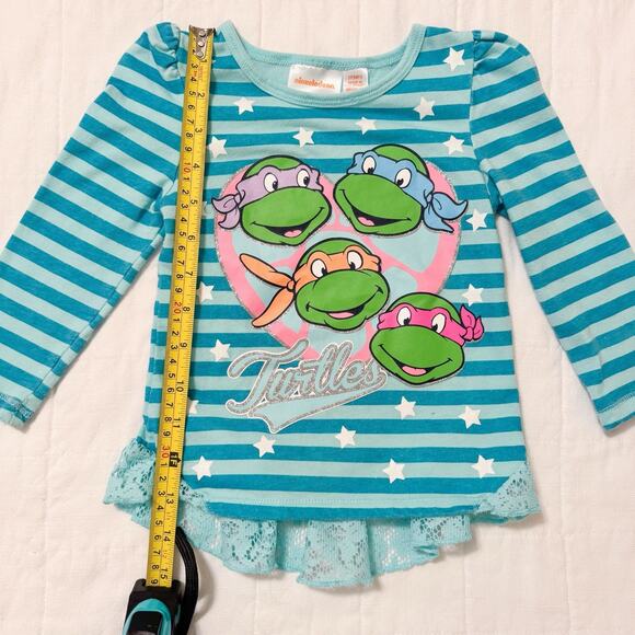 Ninja Turtles Girls 3T Shirt 2015 Long Sleeve Lace Bottom. Blue. Nickelodeon‎ - Picture 7 of 9